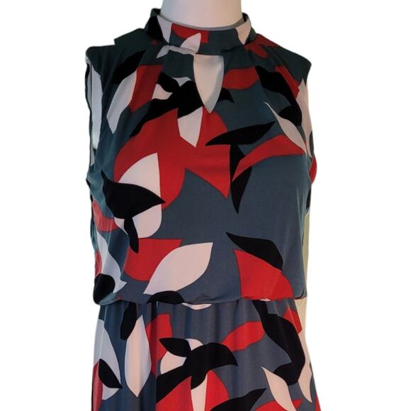 Nine West Geometric Blouson Dress Sz 2 Indie Artsy Graphic Elastic Waist Midi - Picture 3 of 9